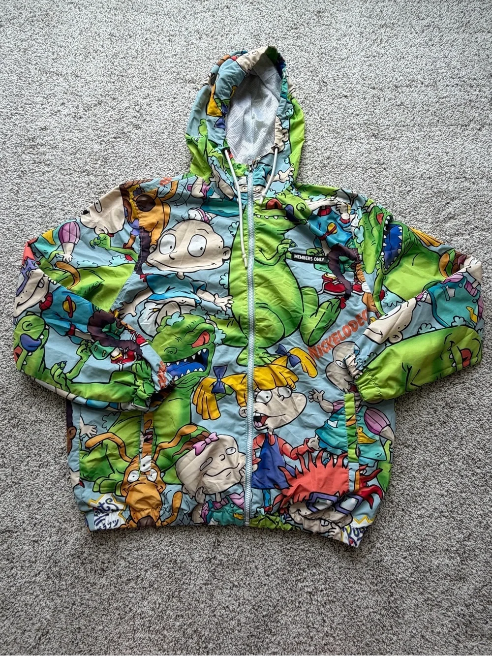 Members Only x Nickelodeon Rugrats Reptar Print Hooded Windbreaker Large Rare